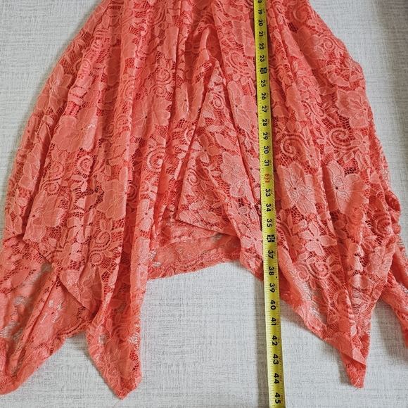 NWOT Meetjen Women's Vintage Floral Lace Asymmetrical Hem Coral Cocktail Dress - Picture 11 of 12